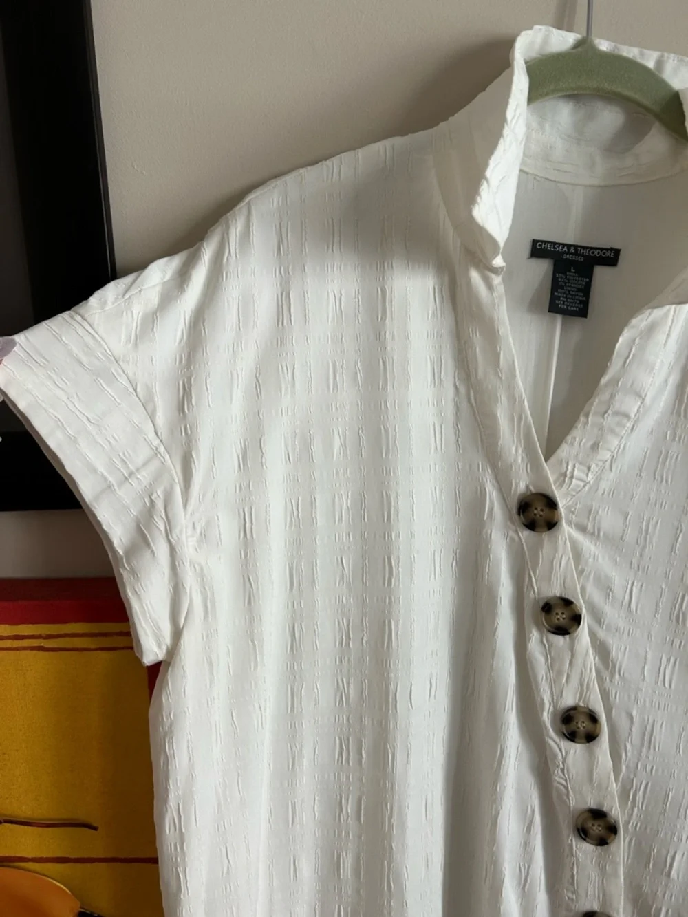 Chelsea & Theodore White Short-Sleeve Button Front Midi Dress - Picture 3 of 7